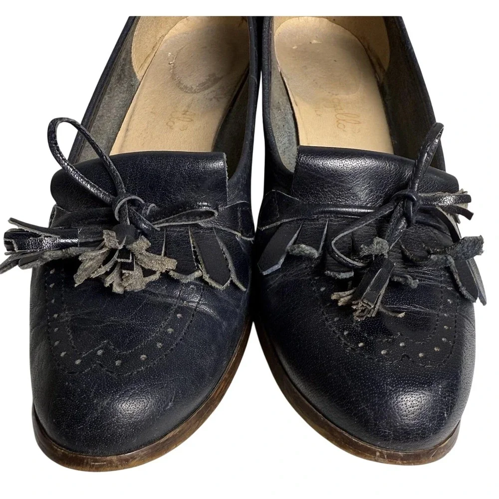 Vintage 80s Pappagallo Italy Leather‎ Loafer Shoes Navy Blue Womens Size 7.5 N